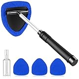 Windshield Cleaner Tool, Car Interior and Exterior Window Cleaning Kit with Extendable Handle & 4 Reusable Microfiber Pads, Auto Glass Wiper Brush Kit for Car & Home