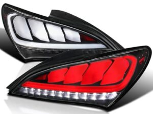 Black LED Bar Sequential Tail Lights Compatible with 2010-2016 Hyundai Genesis 2Dr Coupe, Left + Right Pair Assembly