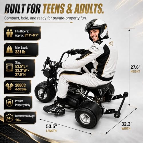 208cc 3-Wheel Gas Drift Trike for Adults & Teens - Image 8