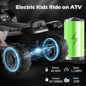Kids ATV, 6V Battery Powered Electric Vehicle Four Wheeler Quad w/Storage Basket, Headlight, Horn, Music, MP3 & USB, Toddler 4 - Image 6
